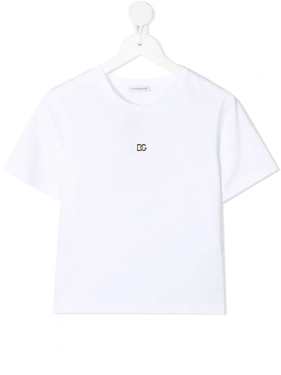 Dolce & Gabbana Kids' Dg Logo Plaque Cotton T-shirt In White