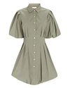 Simkhai Cleo Pleated Poplin Balloon Pintuck Mini Dress In Pale Olive