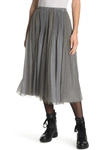 Red Valentino Muslin And Point D'esprit Tulle Pleated Skirt In Grey Moon Gz7