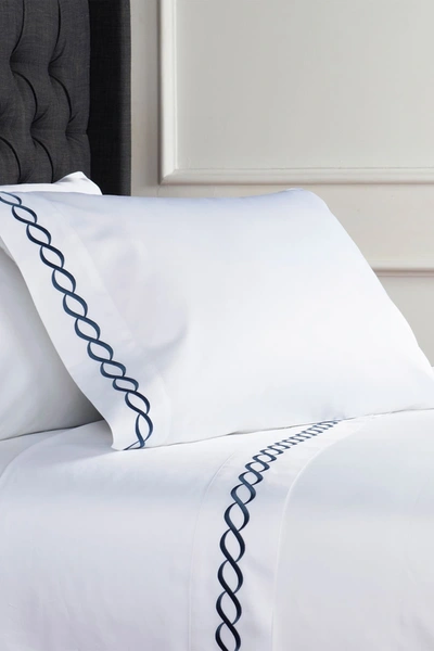 Melange Home King 600 Thread Count Cotton Rope Embroidered Sheet 4-piece Set In Navy Blue