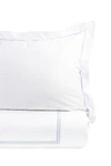 Melange King 600 Thread Count Cotton 2 Stripe Embroidered Duvet Set In Blue/white