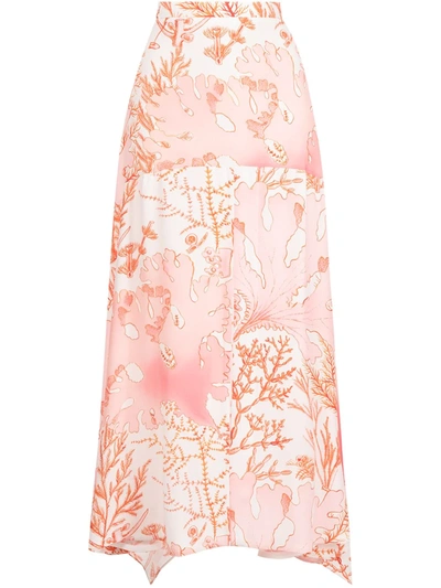 Stella Mccartney Coral-print Handkerchief-hem Maxi-skirt In Neutrals