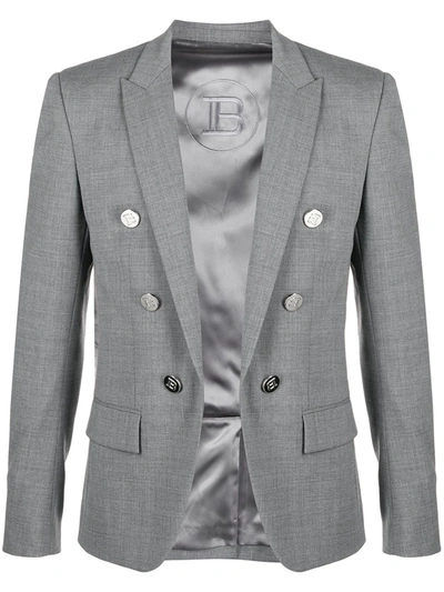 Balmain Grey Wool Double-breasted Blazer