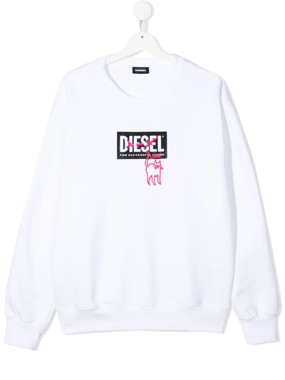 Diesel Teen Embroidered Logo Print Sweatshirt In White