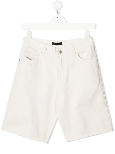 Diesel Kids' Straight-leg Denim Shorts In White