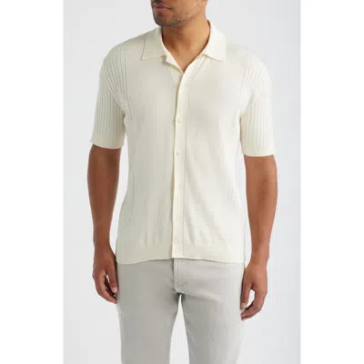 34 Heritage Short Sleeve Button-up Cotton & Silk Sweater In White