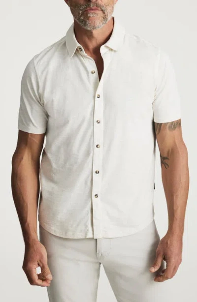 34 Heritage Short Sleeve Slub Cotton Jersey Button-up Shirt In White