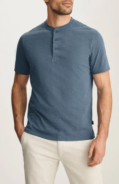 34 Heritage Short Sleve Slub Cotton Henley In Blue