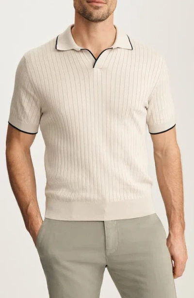 34 Heritage Tipped Johnny Collar Short Sleeve Cotton Sweater In Multi