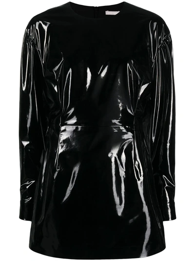 12 Storeez High-shine Long-sleeved Dress In Black