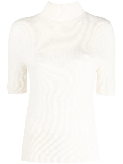 12 Storeez Short-sleeved Roll Neck Wool Sweater In Neutrals