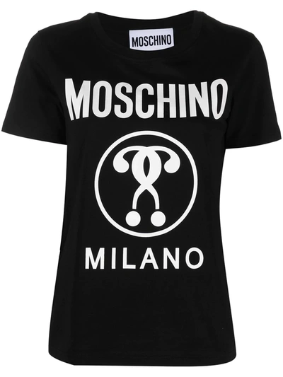 Moschino Double Question Mark Logo Print T-shirt In Black