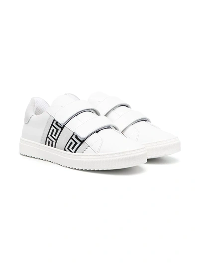 Young Versace Kids' Greca-trim Sneakes In White