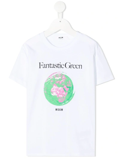Msgm Kids' Planet-print Organic Cotton T-shirt In White