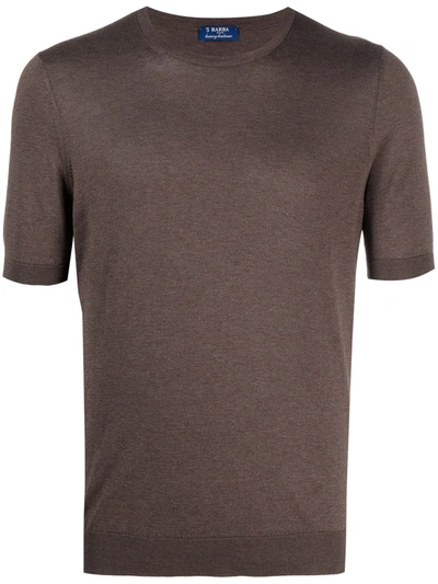Barba Napoli Short-sleeve Fitted Silk Top In Brown