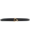 Bottega Veneta Triangle Buckle Skinny Leather Belt In Black