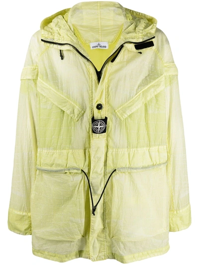 Stone Island Reflective Grid Parka Coat In Yellow