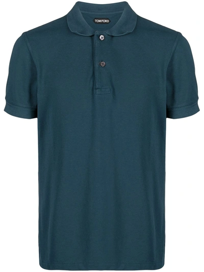 Tom Ford Spread-collar Cotton Polo Shirt In Blue