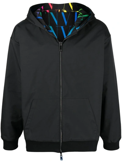 Valentino Vltn Times Reversible Zipped Hoodie In Black