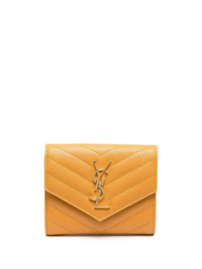 Saint Laurent Monogram Plaque Envelope Wallet In Yellow