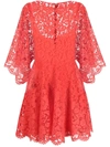 Valentino Wide-sleeve Lace Dress In Orange