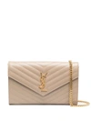 Saint Laurent Monogram-plaque Quilted Shoulder Bag In Neutrals