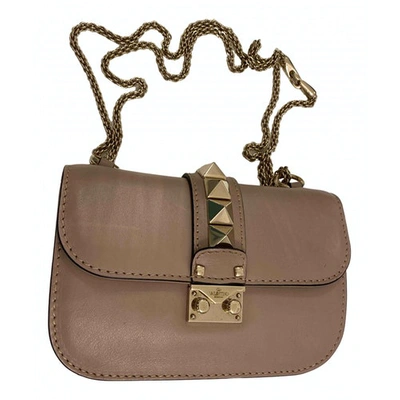 Pre-owned Valentino Garavani Glam Lock Leather Handbag In Gray
