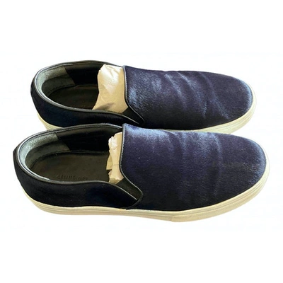 Pre-owned Celine Leather Low Trainers In Navy