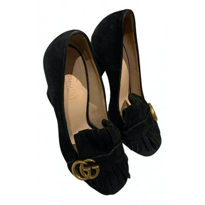 Pre-owned Gucci Marmont Black Suede Heels