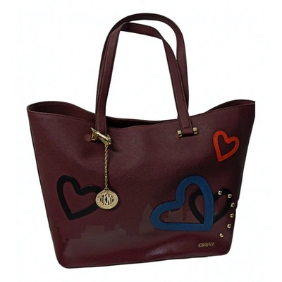 Pre-owned Dkny Leather Tote In Burgundy