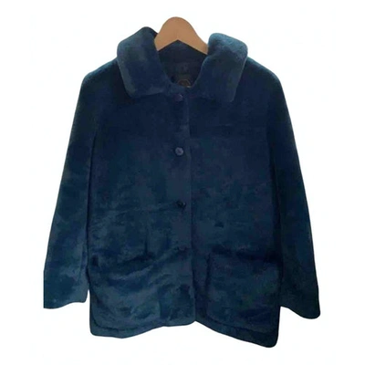 Pre-owned Des Petits Hauts Faux Fur Coat In Blue