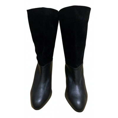 Pre-owned Ted Baker Leather Western Boots In Black