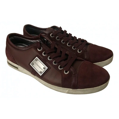 Pre-owned Dolce & Gabbana Leather Low Trainers In Burgundy