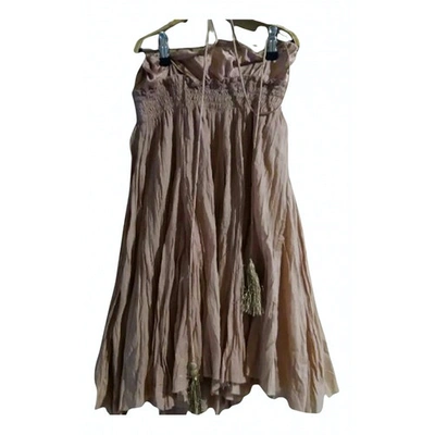 Pre-owned Luxury Fashion Linen Mid-length Skirt In Camel