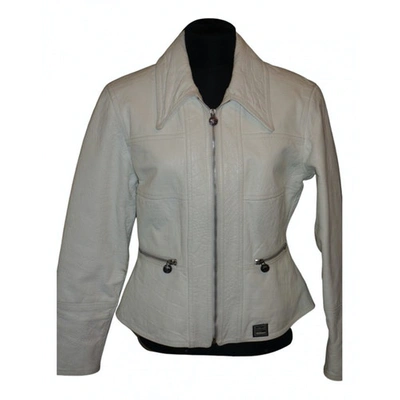 Pre-owned Versace Leather Short Vest In White