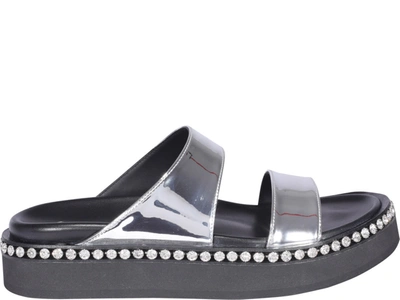 Giuseppe Zanotti Patent Leather Crystal Slide Sandals In Silver