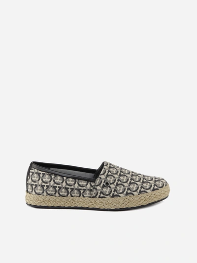 Ferragamo Espadrilles With All-over Gancini Print In Beige