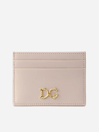 Dolce & Gabbana Baroque Dg Credit Card Holder In Calfskin In Pink