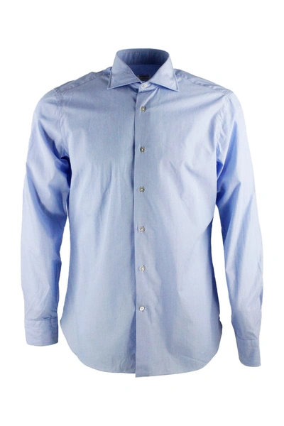 Borriello Napoli Marechiaro Collar Shirt, Hydro Washed With Hand-sewn Mother-of-pearl Buttons In Light Blu