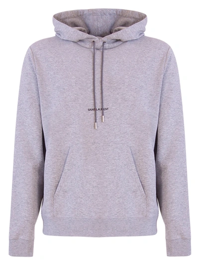 Saint Laurent Logo Hoodie In Grigio