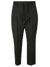 Dolce & Gabbana Slim-fit Cropped Tapered Pinstriped Wool Drawstring Trousers In Black