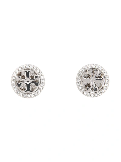 Tory Burch Miller Crystal-embellished Rounded Stud Earrings In Metallic