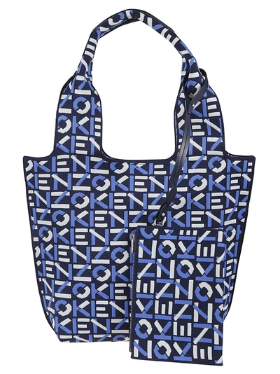 Kenzo All-over Logo Printed Shopper Bag In Blue