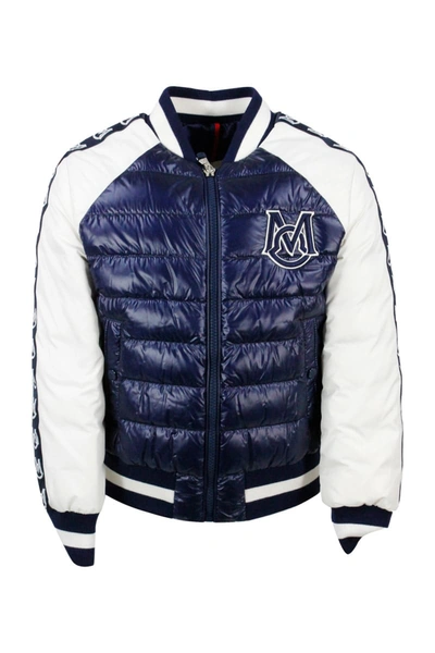 Moncler Kids' 100 Gram Giordias Jacket With Logo On The Chest And Sleeves In Blu