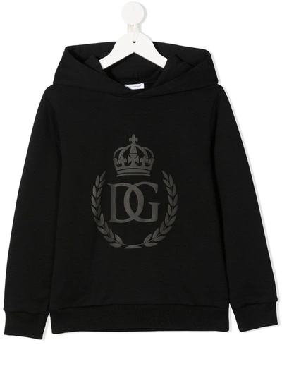 Dolce & Gabbana Kids' Jersey Hoodie With Logo Print In Black