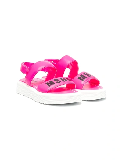 Msgm Teen Logo-print Strappy Sandals In Pink