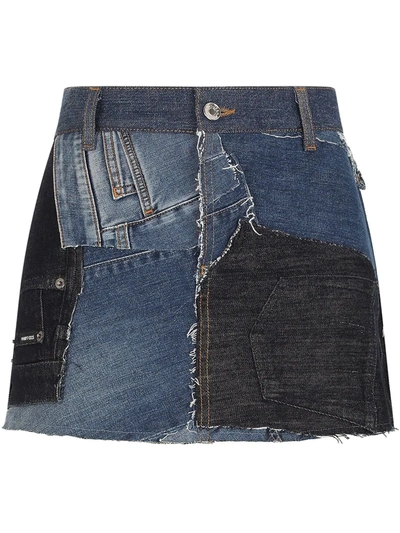 Dolce & Gabbana Patchwork Denim Mini Skirt In Blue