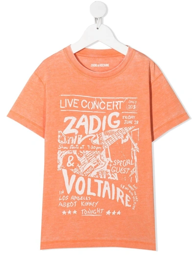 Zadig & Voltaire Teen Kita Concert-print T-shirt In Orange