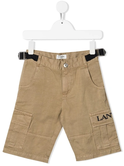 Lanvin Enfant Kids' Logo-embroidered Cargo Shorts In Brown