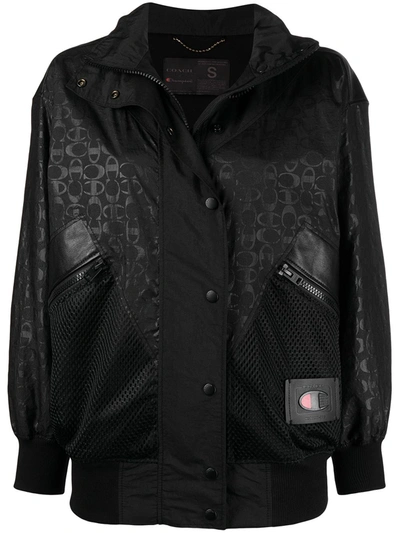 Coach Monogram-print Leather Jacket In Black